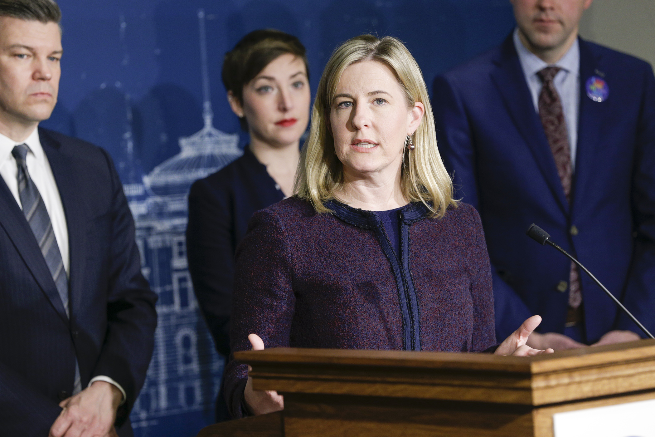 House Speaker Melissa Hortman outlines the House DFL “2020 Minnesota Values Plan” for the upcoming legislative session at a Feb. 6 press conference. Photo by Paul Battaglia